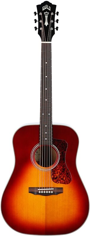Guild D-140 Acoustic Guitar (with Case), Cherry Burst, Full Straight Front