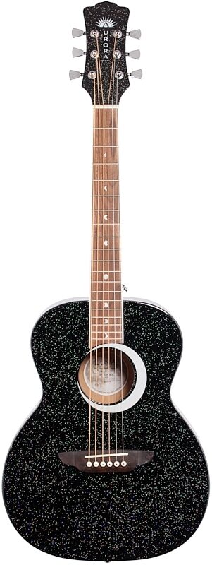 Luna Aurora Borealis 3/4-Size Acoustic Guitar, Black, Full Straight Front