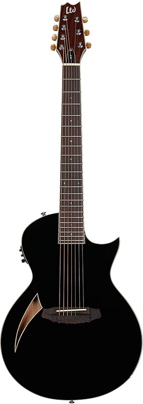 ESP LTD TL-7 Thinline Acoustic-Electric Guitar, 7-String, Black, Full Straight Front