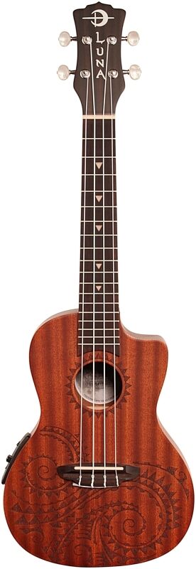 Luna Tattoo Acoustic-Electric Concert Ukulele (with Gig Bag), New, Full Straight Front