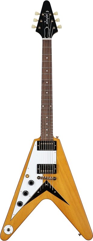 Epiphone 1958 Korina Flying V Electric Guitar, Left-Handed (with Case), With White Pickguard, Full Straight Front