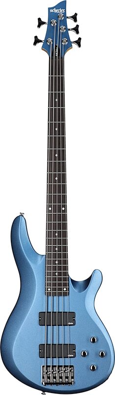 Schecter C-5 Deluxe Electric Bass, Satin Metallic Light Blue, Full Straight Front