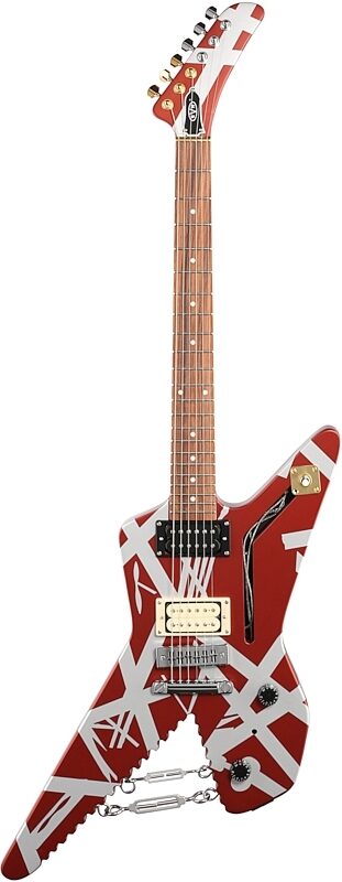 EVH Eddie Van Halen Striped Series Shark Electric Guitar, with Pau Ferro Fingerboard, Burgundy Silver, Full Straight Front