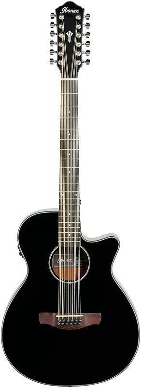 Ibanez AEG5012 Acoustic-Electric Guitar, 12-String, Black, Full Straight Front
