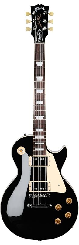 Gibson Les Paul Standard 50s Custom Color Electric Guitar, Plain Top (with Case), Ebony, Full Straight Front