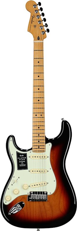 Fender Player Plus Stratocaster Electric Guitar, Left Handed (with Gig Bag), 3-Color Sunburst, Full Straight Front