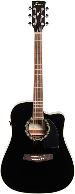 Ibanez PF15ECE Dreadnought Acoustic-Electric Guitar, Black, Full Straight Front