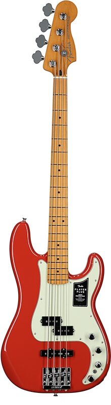 Fender Player Plus Precision Electric Bass, Maple Fingerboard (with Gig Bag), Fiesta Red, Full Straight Front