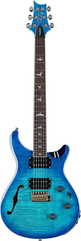PRS Paul Reed Smith SE Custom 24 Semi-Hollow Piezo Electric Guitar (with Gig Bag), Lake Blue, Full Straight Front