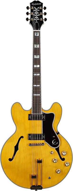 Epiphone Sheraton Semi-Hollowbody Electric Guitar (with Gig Bag), Natural, with Gold Hardware, Blemished, Full Straight Front