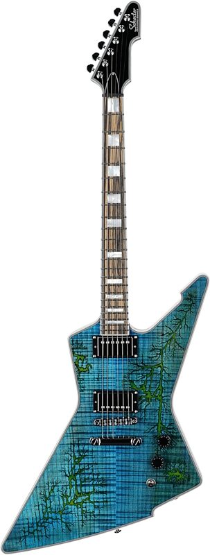 Schecter E-1 Electro-Resin Electric Guitar, Transparent Blue, Full Straight Front