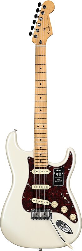 Fender Player Plus Stratocaster Electric Guitar, Maple Fingerboard (with Gig Bag), Olympic Pearl, Full Straight Front