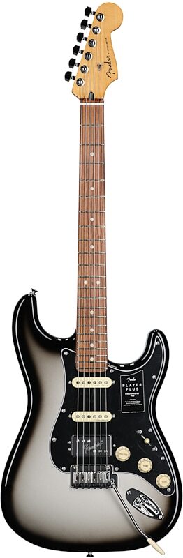 Fender Player Plus Stratocaster HSS Electric Guitar, Pau Ferro Fingerboard (with Gig Bag), Silverburst, Full Straight Front