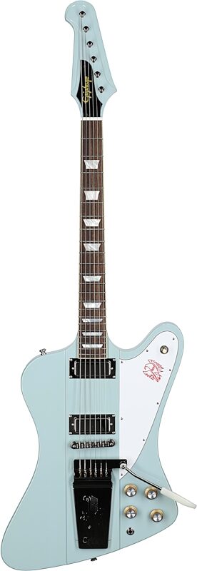 Epiphone 1963 Firebird V Electric Guitar (with Hard Case), Frost Blue, Full Straight Front