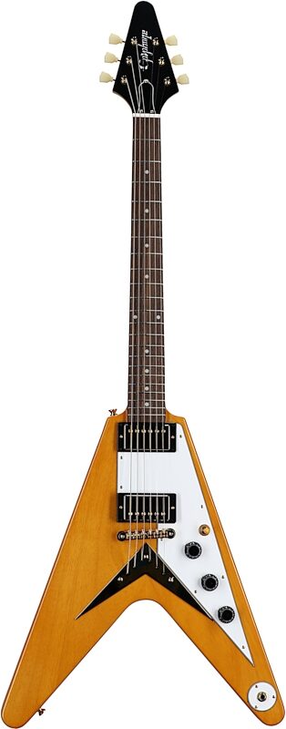 Epiphone 1958 Korina Flying V Electric Guitar (with Case), With White Pickguard, Full Straight Front