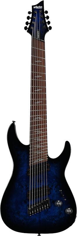 Schecter Omen Elite-8 Multiscale Electric Guitar, 8-String, Blue Burst, Full Straight Front