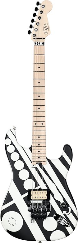 EVH Eddie Van Halen Striped Series Electric Guitar, Satin Crop Circles (Black and White), Full Straight Front
