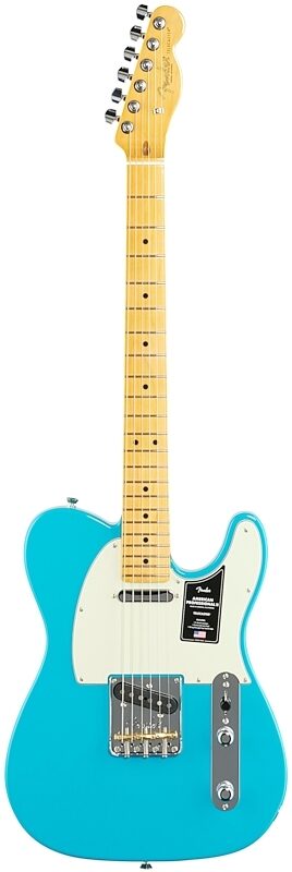 Fender American Professional II Telecaster Electric Guitar, Maple Fingerboard (with Case), Miami Blue, Full Straight Front