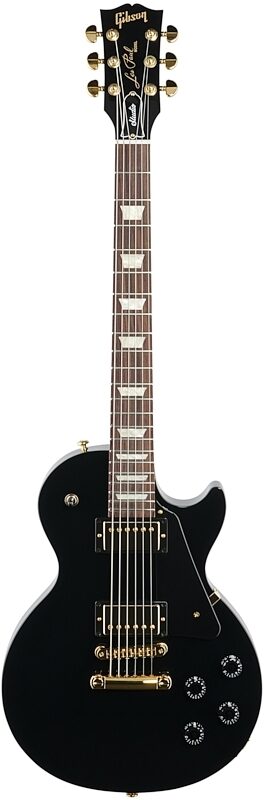 Gibson Exclusive Les Paul Studio Electric Guitar (with Soft Case), Ebony with Gold Hardware, Full Straight Front