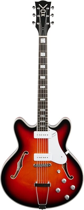 Vox Bobcat V90 Semi-hollowbody Electric Guitar (with Case), Sunburst, Full Straight Front