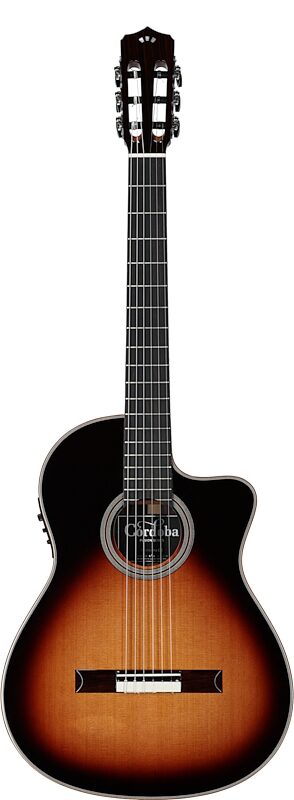 Cordoba Fusion Orchestra CE Classical Acoustic-Electric Guitar, Teardrop Burst, Full Straight Front