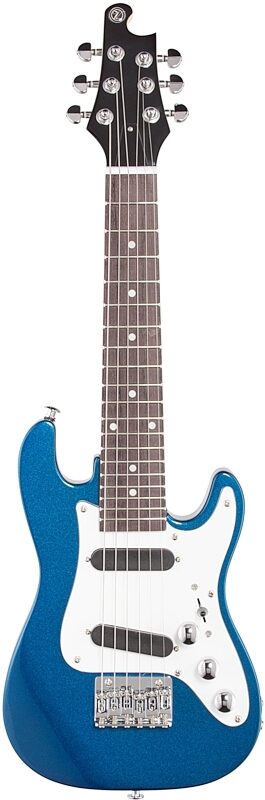 Vorson S-Style Guitarlele Travel Electric Guitar (with Gig Bag), Metallic Blue, Full Straight Front