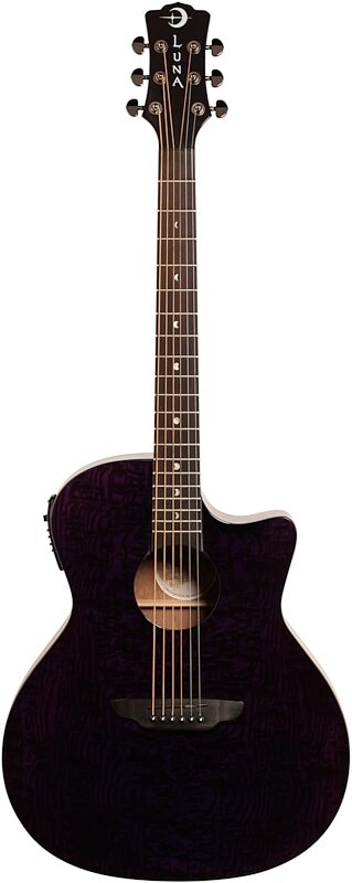 Luna Gypsy Quilt Top Acoustic-Electric Guitar, Transparent Purple, Full Straight Front