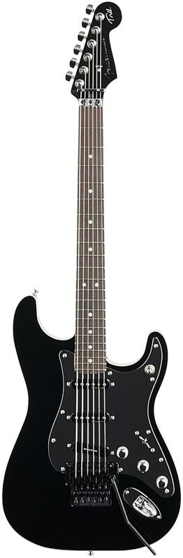 Fender Tom Morello Stratocaster Electric Guitar, Rosewood Fingerboard (with Case), Black with Chrome Pickguard, Full Straight Front
