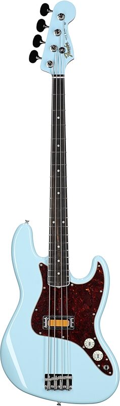 Fender Gold Foil Jazz Bass Guitar (with Gig Bag), Sonic Blue, Full Straight Front