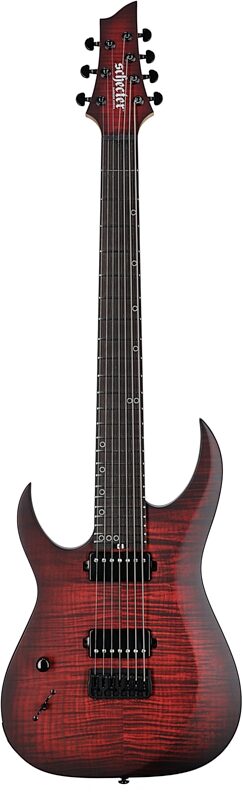 Schecter Sunset-7 Extreme Electric Guitar, Left-Handed, Scarlet Burst, Full Straight Front