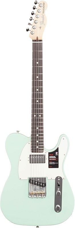 Fender American Performer Telecaster Humbucker Electric Guitar, Rosewood Fingerboard (with Gig Bag), Satin Surf Green, Full Straight Front