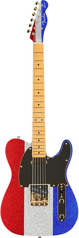Fender Limited Edition Buck Owens Telecaster Electric Guitar, Maple Fingerboard (with Case), Red Silver Blue, Full Straight Front