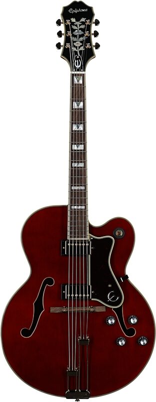 Epiphone Broadway Archtop Hollowbody Electric Guitar (with Gig Bag), Wine Red, Full Straight Front