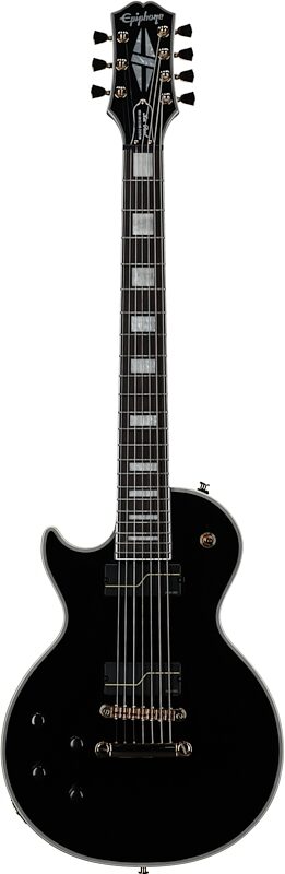 Epiphone Matt Heafy Les Paul Custom Origins Electric Guitar, Left-Handed 7-String (with Case), Ebony, Full Straight Front