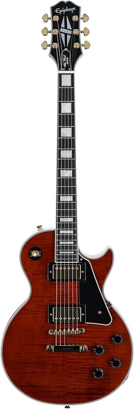 Epiphone Exclusive Les Paul Custom Figured Electric Guitar (with Gig Bag), Root Beer, Full Straight Front