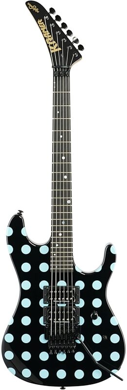 Kramer Nightswan Electric Guitar, Black with Blue Polka Dots, Custom Graphics, Full Straight Front