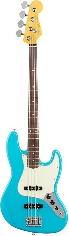 Fender American Professional II Jazz Bass, Rosewood Fingerboard (with Case), Miami Blue, USED, Blemished, Full Straight Front