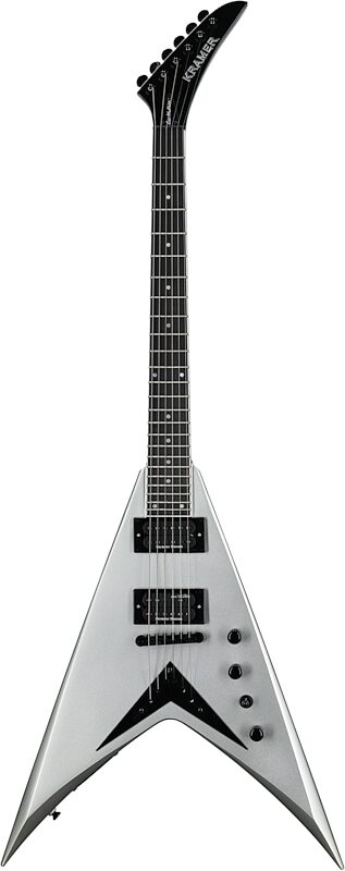 Kramer Dave Mustaine Vanguard Electric Guitar (with Case), Silver Metallic, Blemished, Full Straight Front