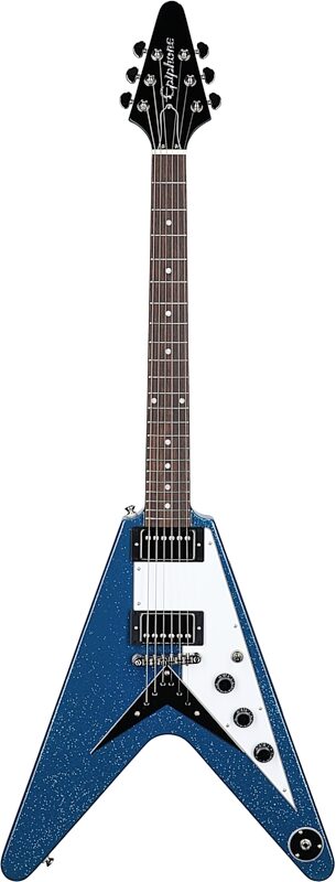 Epiphone Exclusive Flying V Electric Guitar, Blue Sparkle , Full Straight Front