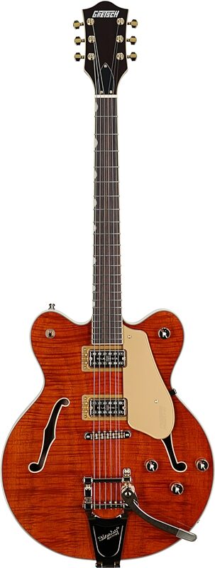 Gretsch Limited Edition Electromatic Broadkaster Electric Guitar (with Case), Flame Okoume Orange, Full Straight Front