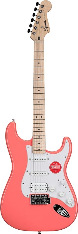 Squier Sonic Stratocaster HSS Electric Guitar, Tahitian Coral, Full Straight Front