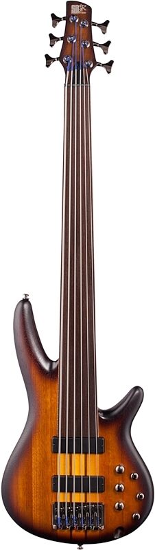 Ibanez SRF706 Portamento Fretless Electric Bass, 6-String, Brown Burst Flat, Full Straight Front