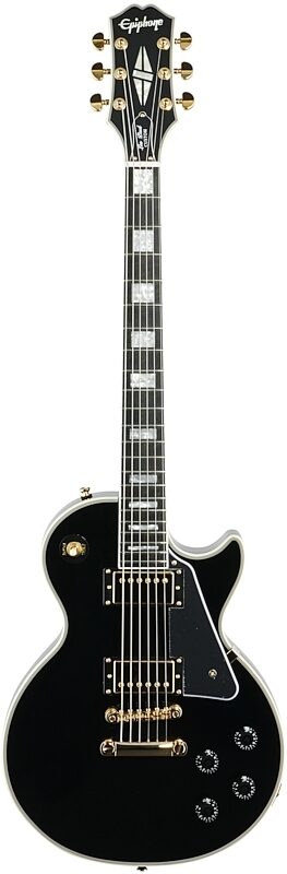 Epiphone Les Paul Custom Electric Guitar, Ebony, with Gold Hardware, Full Straight Front