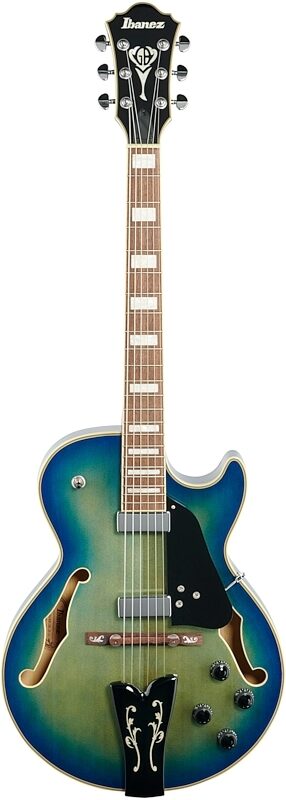 Ibanez GB10EM George Benson Electric Guitar, Jet Blue Burst, Blemished, Full Straight Front