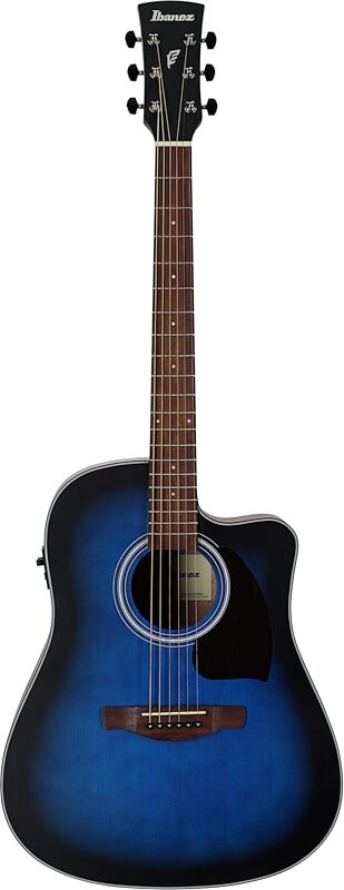 Ibanez PF50CE Acoustic-Electric Guitar, Open Pore Blue Sunburst, Full Straight Front