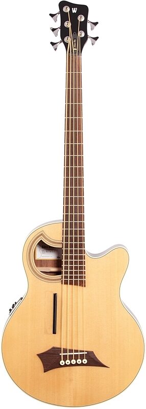 Warwick RockBass Alien Deluxe Thinline Hybrid Acoustic-Electric Bass, 5-String (with Gig Bag), Natural, Full Straight Front