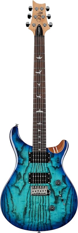 PRS Paul Reed Smith SE Custom 24 Burled Ash Limited Edition Electric Guitar, Swamp Burl Lake Blue, Full Straight Front