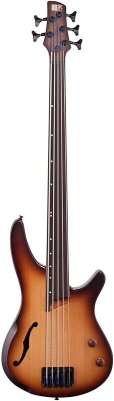 Ibanez SRH505 Bass Workshop Fretless Electric Bass, 5-String, Natural Brown Burst Flat, Full Straight Front