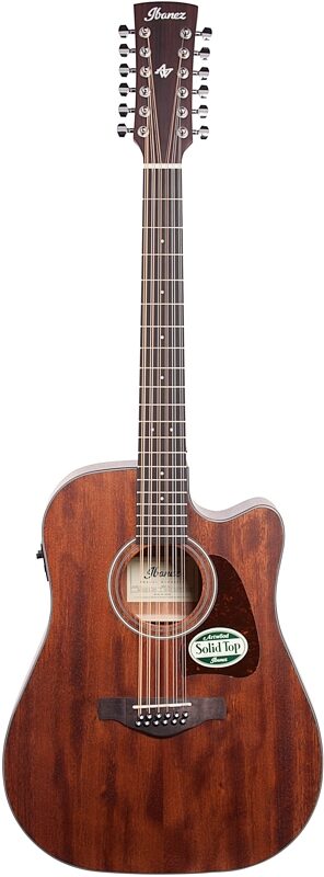 Ibanez Artwood AW5412 12-String Acoustic-Electric Guitar, Open Pore Natural, Full Straight Front