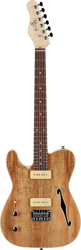 Michael Kelly 59 Thinline Electric Guitar, Left Handed, Natural, Spalted Maple Top, Full Straight Front